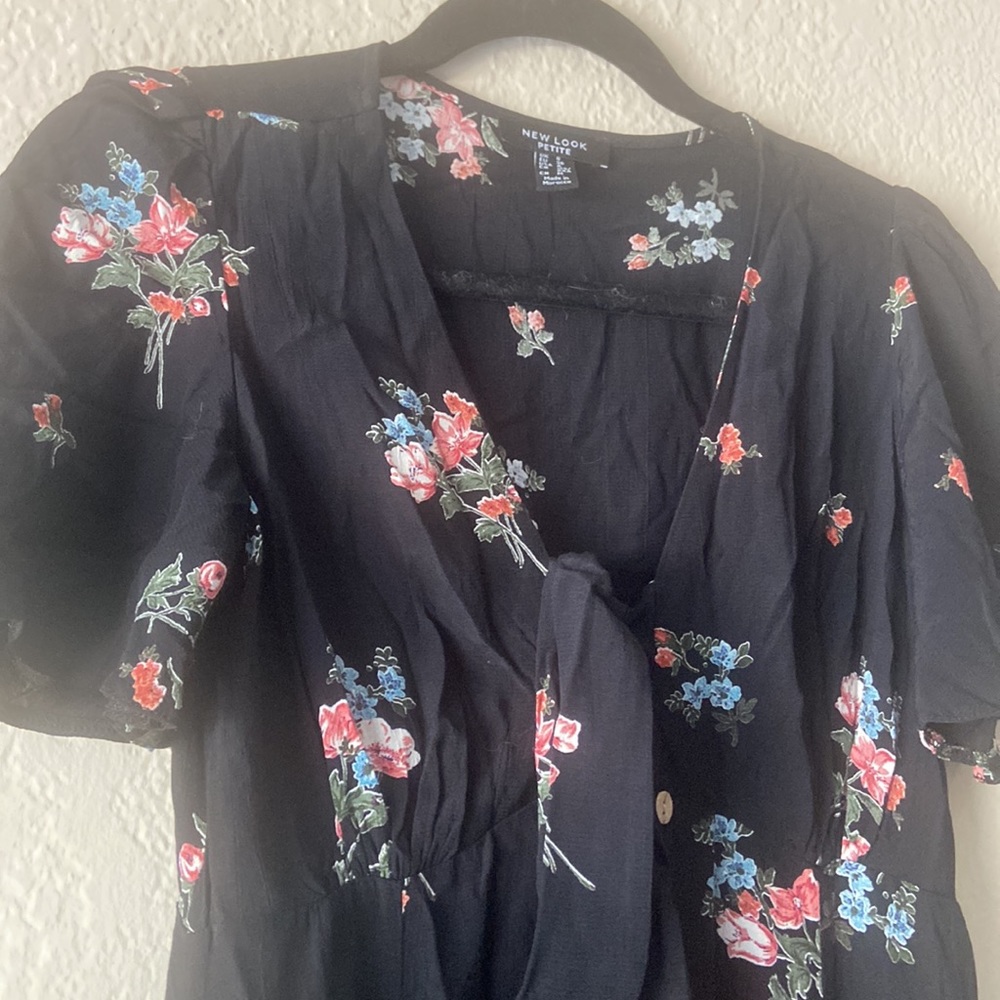 ASOS New Look Black Floral Tie Front Midi Maxi Dress size 4 / small - Picture 4 of 10